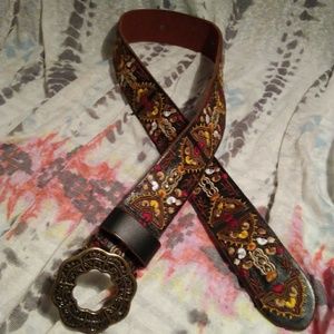 Lucky Brand Embroidered Leather Belt